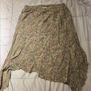 J. Jill Cream and Green Asymmetrical Midi Skirt